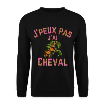J Peux Pas J Ai Cheval fleur - Sweat-shirt Unisexe - noir - Devant - Alina (178cm) & Michal (187cm)