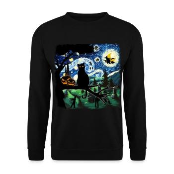 Halloween Black Cat Van Gogh - Unisex Sweatshirt - black - Front - Alina (178cm) & Michal (187cm)