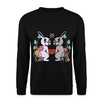 Hase Hase Liebe Herz Kaninchen Natur Nager - Unisex Pullover - Schwarz - Vorne - Alina (178cm) & Michal (187cm)