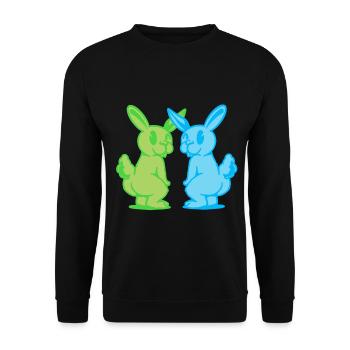 Hase Hase Retro Kaninchen Nagetier Nager 80er - Unisex Pullover - Schwarz - Vorne - Alina (178cm) & Michal (187cm)