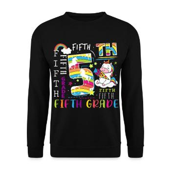 5. Klasse Einhorn Schulkind - Unisex Pullover - Schwarz - Vorne - Alina (178cm) & Michal (187cm)