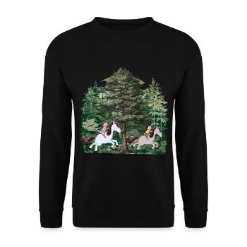 Forest, Nature, Horses, Rider, Rider, Gallop, Children - Unisex Sweatshirt - black - Front - Alina (178cm) & Michal (187cm)