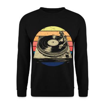 Schallplatte Vinyl Musik Plattenspieler retro - Unisex Pullover - Schwarz - Vorne - Alina (178cm) & Michal (187cm)