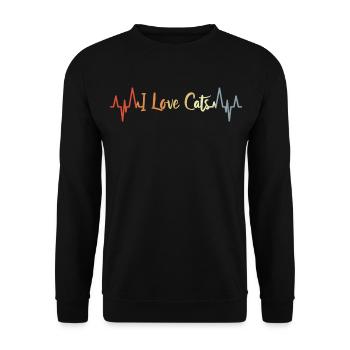 I Love Cats Herzschlag - Unisex Pullover - Schwarz - Vorne - Alina (178cm) & Michal (187cm)
