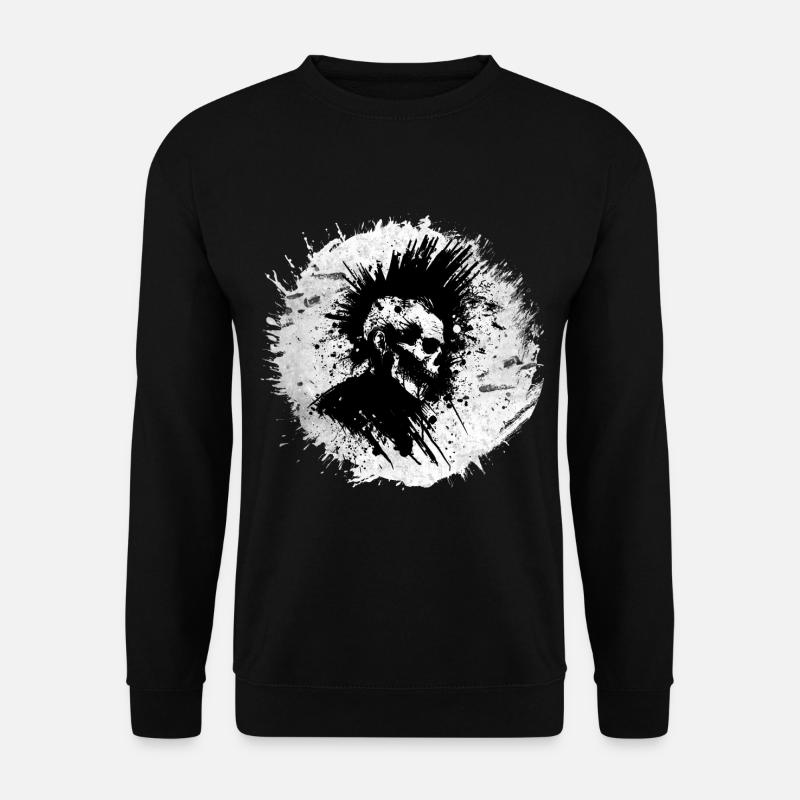 "Echoes of Anarchy" - Punk Splatter Portrait T-Shirt - Unisex Pullover - Schwarz