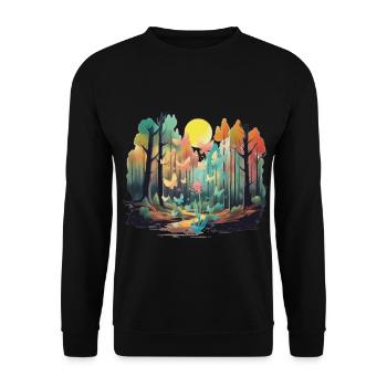 Wald Natur Bäume Baum Sonne Herbst - Unisex Pullover - Schwarz - Vorne - Alina (178cm) & Michal (187cm)