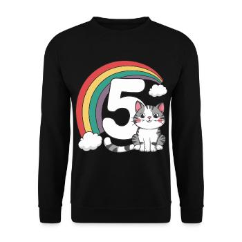 Süße Katze - 5. Geburtstag - 5 Jahre - Unisex Pullover - Schwarz - Vorne - Alina (178cm) & Michal (187cm)