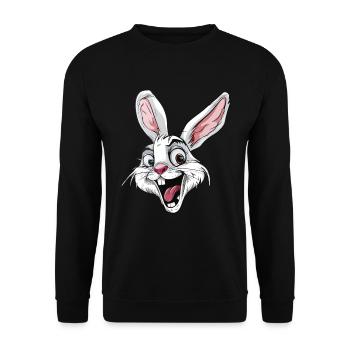 Lustiger Hase Mit Großen Ohren Und Augen - Unisex Pullover - Schwarz - Vorne - Alina (178cm) & Michal (187cm)