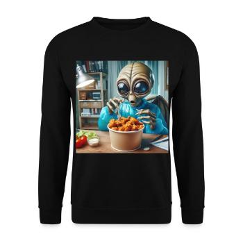 Alien discovers delicious chicken wings - Unisex Sweatshirt - black - Front - Alina (178cm) & Michal (187cm)