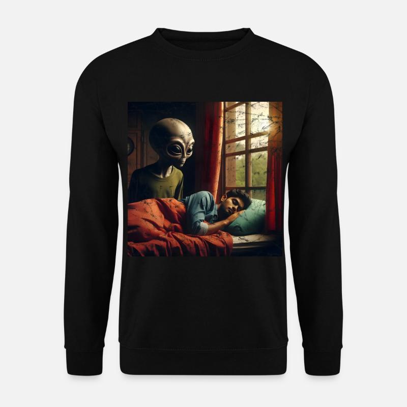 Alien watches sleeping man - Unisex Sweatshirt - black
