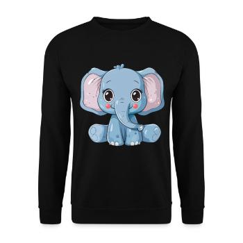 Mignon éléphant bleu avec de grands yeux - Sweat-shirt Unisexe - noir - Devant - Alina (178cm) & Michal (187cm)