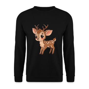 Niedliches Rehkitz Mit Funkelnden Augen - Unisex Pullover - Schwarz - Vorne - Alina (178cm) & Michal (187cm)