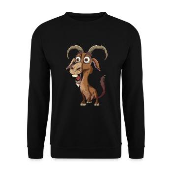Chèvre drôle avec de grands yeux et un sourire - Sweat-shirt Unisexe - noir - Devant - Alina (178cm) & Michal (187cm)