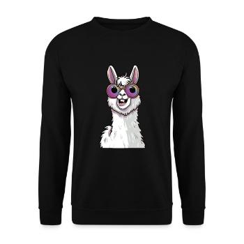 Lustiges Lama Mit Sonnenbrille - Unisex Pullover - Schwarz - Vorne - Alina (178cm) & Michal (187cm)