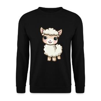 Niedliches Alpaka Mit Großen Augen - Unisex Pullover - Schwarz - Vorne - Alina (178cm) & Michal (187cm)