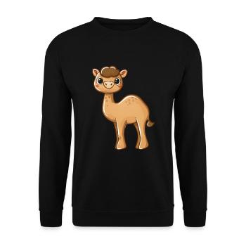 Niedliches Braunäugiges Alpaka Motiv - Unisex Pullover - Schwarz - Vorne - Alina (178cm) & Michal (187cm)