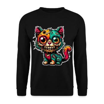 Zombie Katze Monster Halloween - Unisex Pullover - Schwarz - Vorne - Alina (178cm) & Michal (187cm)