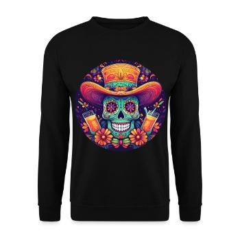5 de Mayo Party Drinko de Mayo Sugar Skull Drink - Unisex Sweatshirt - black - Front - Alina (178cm) & Michal (187cm)