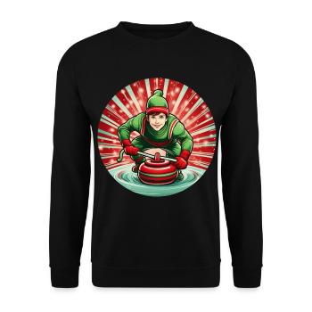 Weihnachtself Curling - Unisex Pullover - Schwarz - Vorne - Alina (178cm) & Michal (187cm)