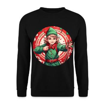 Weihnachtself Bogenschießen - Unisex Pullover - Schwarz - Vorne - Alina (178cm) & Michal (187cm)