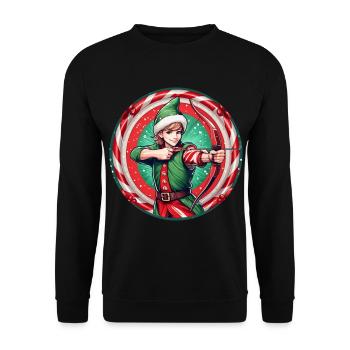 Weihnachtself Bogenschießen - Unisex Pullover - Schwarz - Vorne - Alina (178cm) & Michal (187cm)