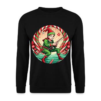 Weihnachtself-angeln - Unisex Pullover - Schwarz - Vorne - Alina (178cm) & Michal (187cm)