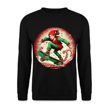 Christmas Elf Skateboarding - Unisex Sweatshirt - black - Front - Alina (178cm) & Michal (187cm)