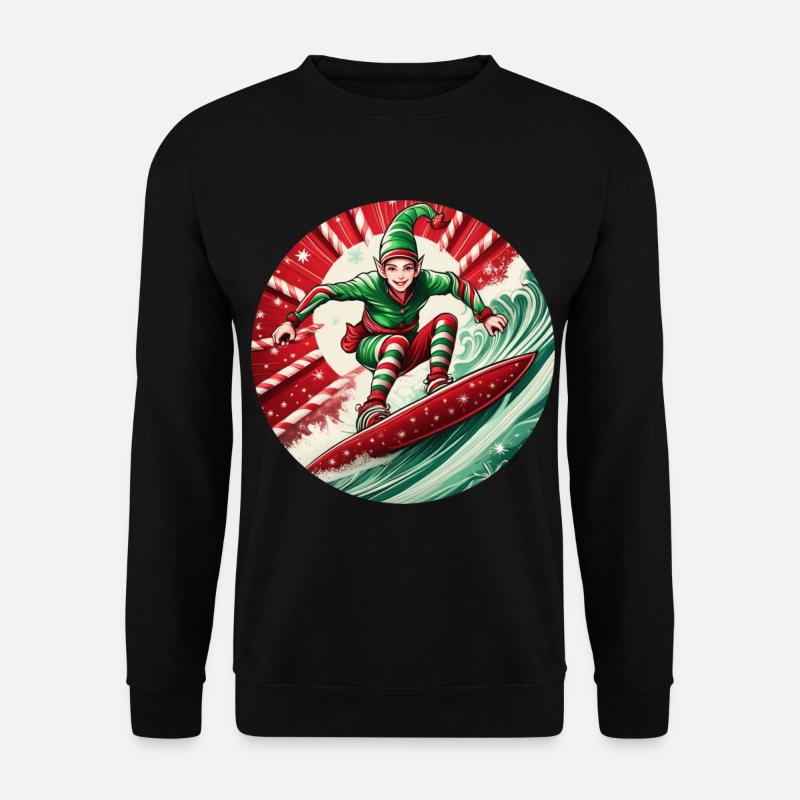 Christmas elf surfing - Unisex Sweatshirt - black