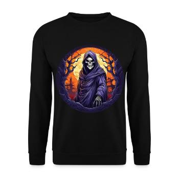 Gruseliges Halloween-partykostüm Sensenmann - Sweat-shirt Unisexe - noir - Devant - Alina (178cm) & Michal (187cm)