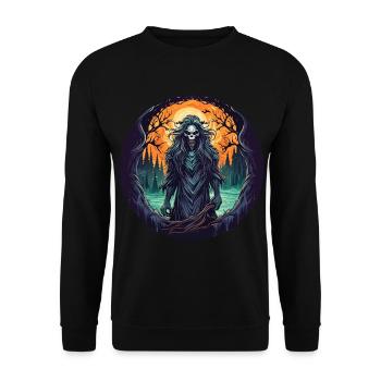 Gruseliges Halloween-partykostüm Waldhexe - Unisex Pullover - Schwarz - Vorne - Alina (178cm) & Michal (187cm)