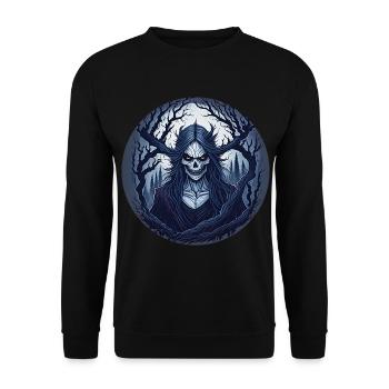 Gruseliges Halloween-partykostüm Waldhexe - Unisex Pullover - Schwarz - Vorne - Alina (178cm) & Michal (187cm)
