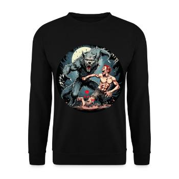 Gruseliges Halloween-partykostüm Werwolf Greift An - Unisex Pullover - Schwarz - Vorne - Alina (178cm) & Michal (187cm)