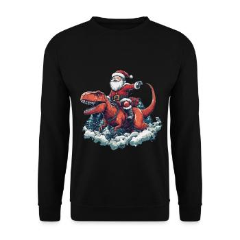 Santa Claus on T-Rex Christmas Boys - Unisex Sweatshirt - black - Front - Alina (178cm) & Michal (187cm)