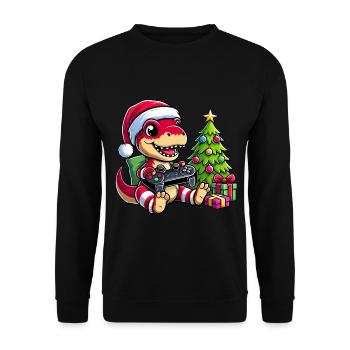 Christmas Dino Gamer and Gamer T Rex - Unisex Sweatshirt - black - Front - Alina (178cm) & Michal (187cm)