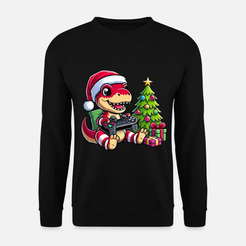 Weihnachten Dino Zocker und Gamer T Rex - Unisex Pullover - Schwarz