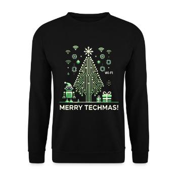 Fröhliche Techmas - Roboter und Schaltkreis-Weihna - Unisex Pullover - Schwarz - Vorne - Alina (178cm) & Michal (187cm)