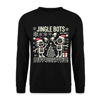 Jingle Bots - Christmas Robots with Binary Code - Unisex Sweatshirt - black - Front - Alina (178cm) & Michal (187cm)