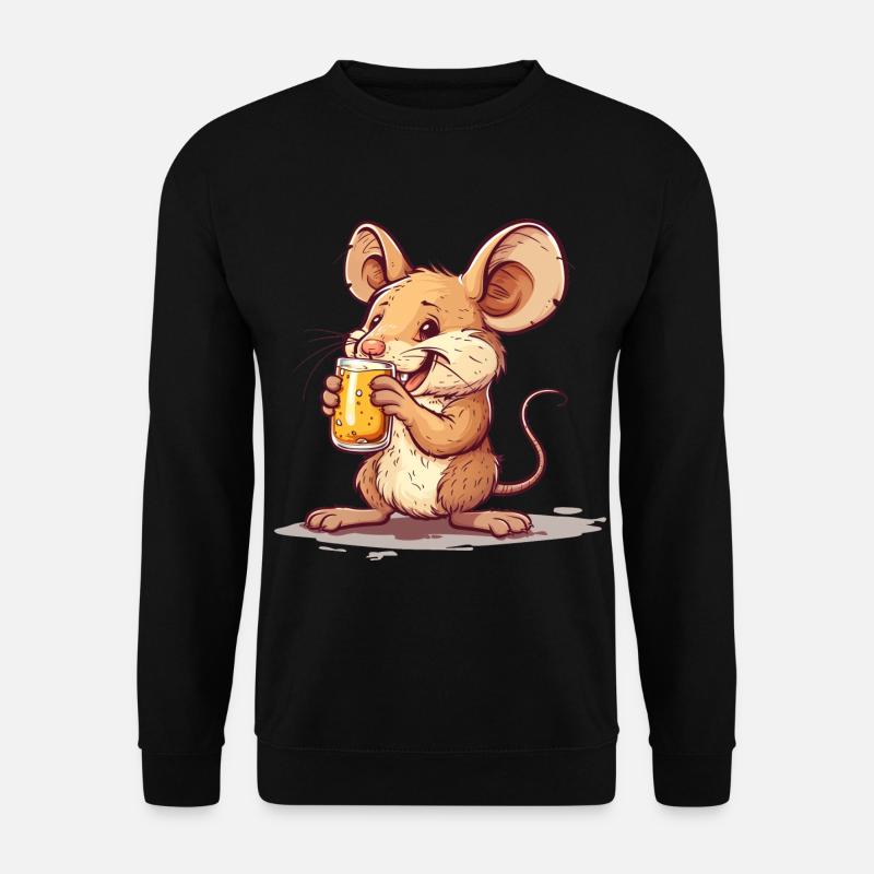 Cute Mouse Drinking Beer 2 - Unisex Pullover - Schwarz