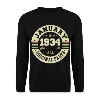 January 1934 - Geburtstag im Januar 1934 - Unisex Pullover - Schwarz - Vorne - Alina (178cm) & Michal (187cm)