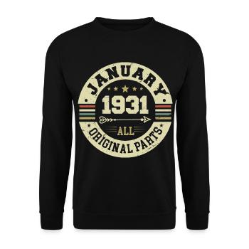 January 1931 - Geburtstag im Januar 1931 - Unisex Pullover - Schwarz - Vorne - Alina (178cm) & Michal (187cm)