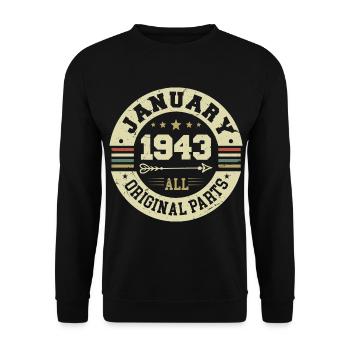 January 1943 - Geburtstag im Januar 1943 - Unisex Pullover - Schwarz - Vorne - Alina (178cm) & Michal (187cm)