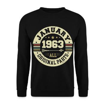 January 1963 - Geburtstag im Januar 1963 - Unisex Pullover - Schwarz - Vorne - Alina (178cm) & Michal (187cm)