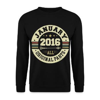 January 2016 - Geburtstag im Januar 2016 - Unisex Pullover - Schwarz - Vorne - Alina (178cm) & Michal (187cm)