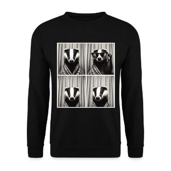 Vintage-Fotostreifen: Dachs mit Sonnenbrille - Unisex Pullover - Schwarz - Vorne - Alina (178cm) & Michal (187cm)