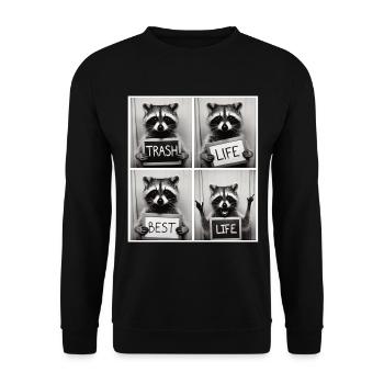 Raccoon – Trash Life Best Life - Unisex Sweatshirt - black - Front - Alina (178cm) & Michal (187cm)