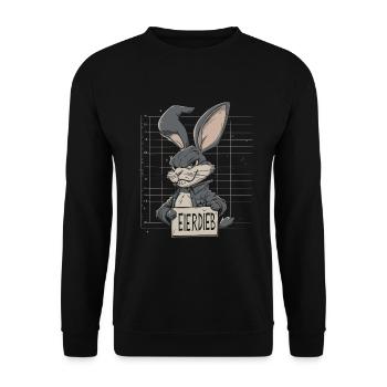 Hase Eierdieb Osterhase Mugshot Polizeifoto Ostern - Unisex Pullover - Schwarz - Vorne - Alina (178cm) & Michal (187cm)