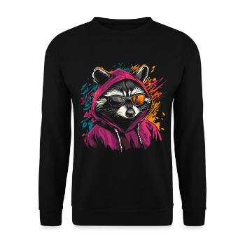 Raccoon with sunglasses and hoodie graffiti style - Unisex Sweatshirt - black - Front - Alina (178cm) & Michal (187cm)