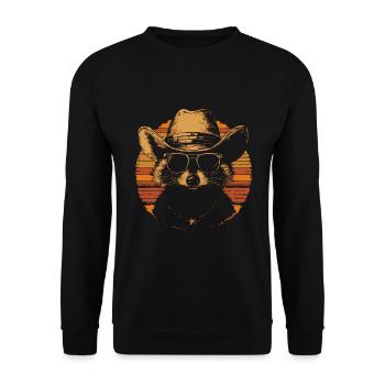 Waschbär mit Sonnenbrille und Cowboy Hut - Unisex Pullover - Schwarz - Vorne - Alina (178cm) & Michal (187cm)