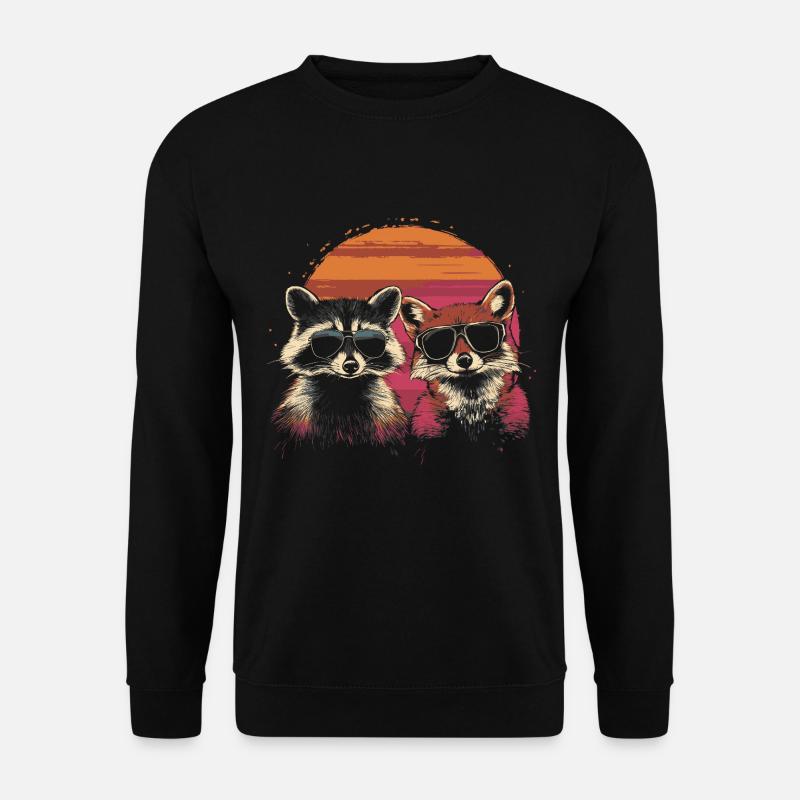 Waschbär und Fuchs mit Sonnenbrille Freundschaft - Unisex Pullover - Schwarz