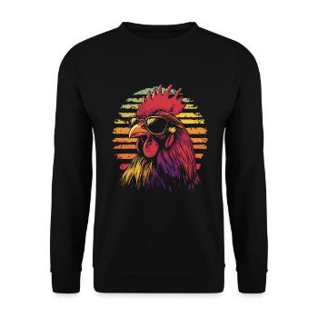 Hahn mit Sonnenbrille vintage - Unisex Pullover - Schwarz - Vorne - Alina (178cm) & Michal (187cm)